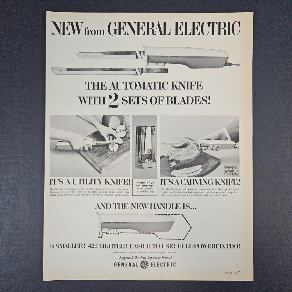 1966 GE General Electric Utility Carving Knife Vintage Print Ad Bridgeport CT